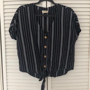 Button up tie front blouse
